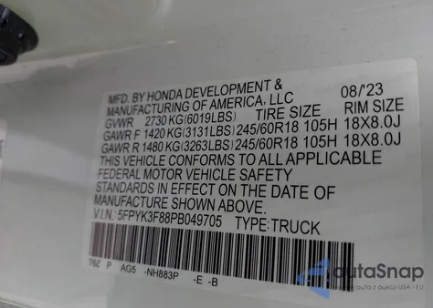 2023 Honda Ridgeline Black Edition from USA, damaged, VIN 5FPYK3F88PB049705